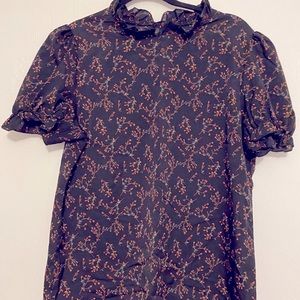 Black floral high neck blouse